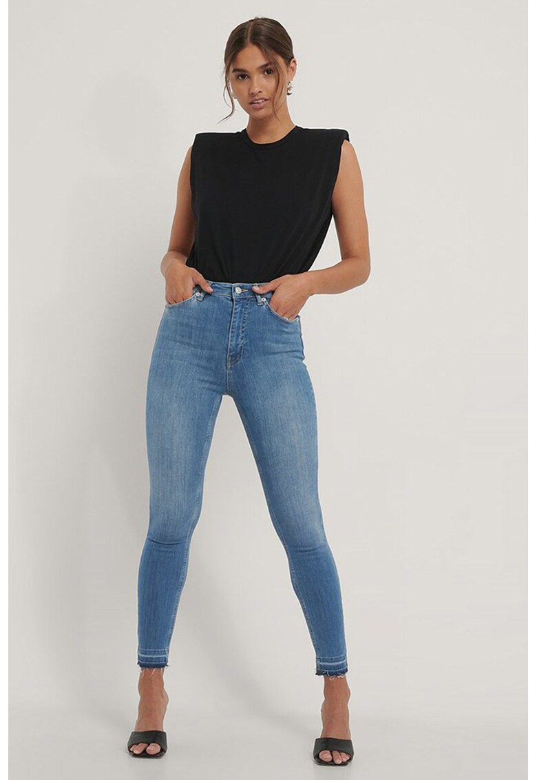 Blugi skinny crop cu talie inalta