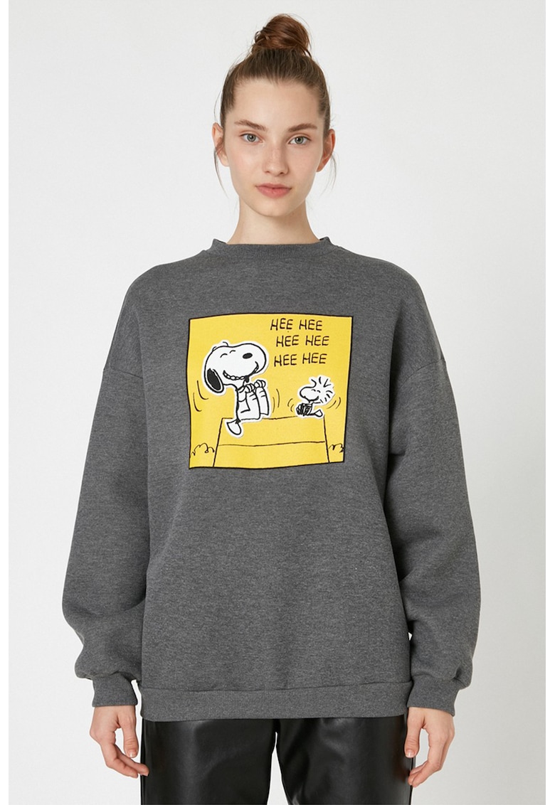 Bluza sport cu decolteu la baza gatului si imprimeu cu Snoopy