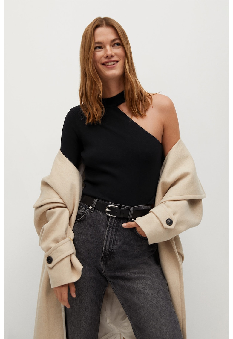 Pulover tricotat fin cu model asimetric Barbara