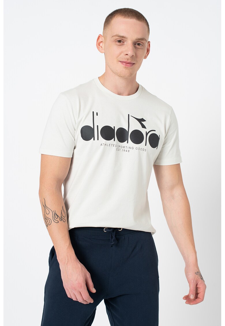 Tricou din bumbac organic cu decolteu la baza gatului si logo 5Palle