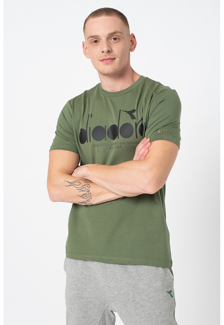 Tricou din bumbac organic cu decolteu la baza gatului si logo 5Palle