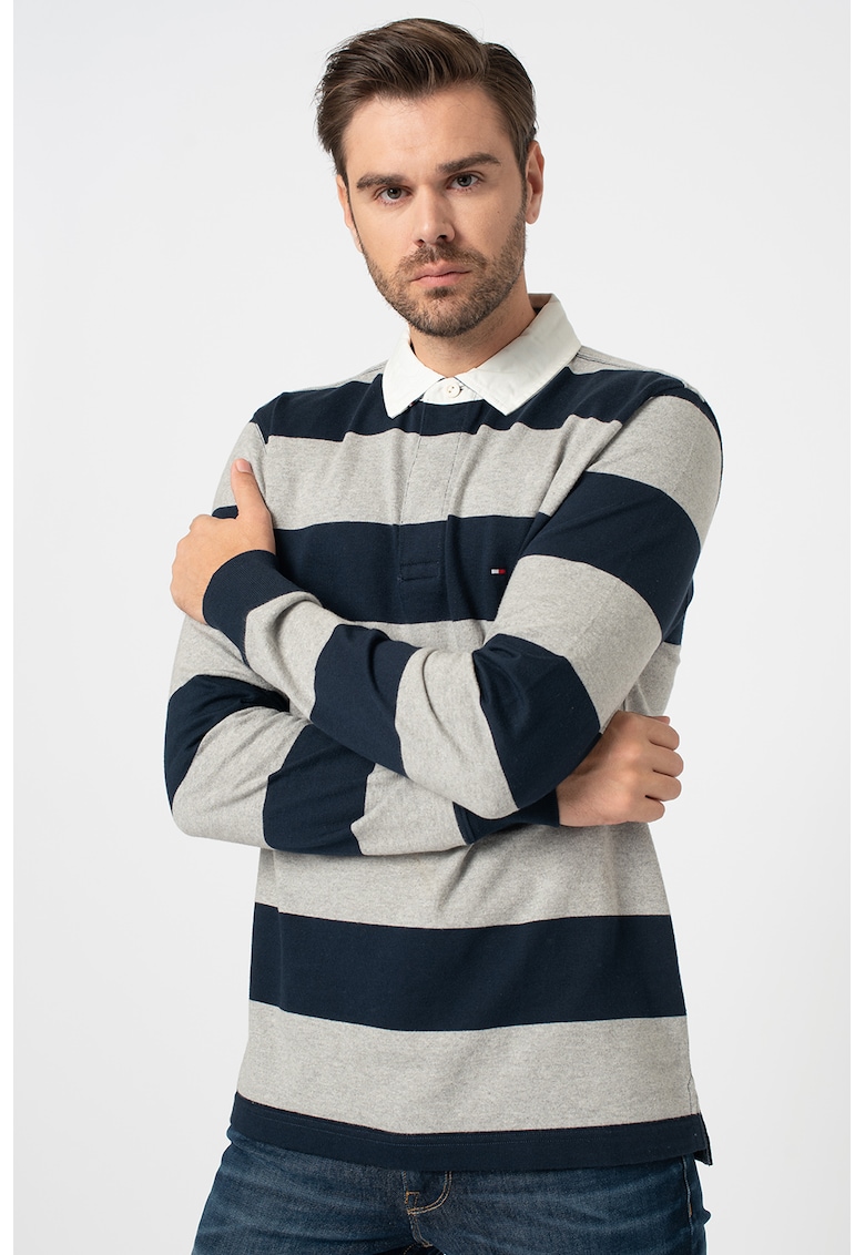 Bluza polo tricotata fin - cu model in dungi