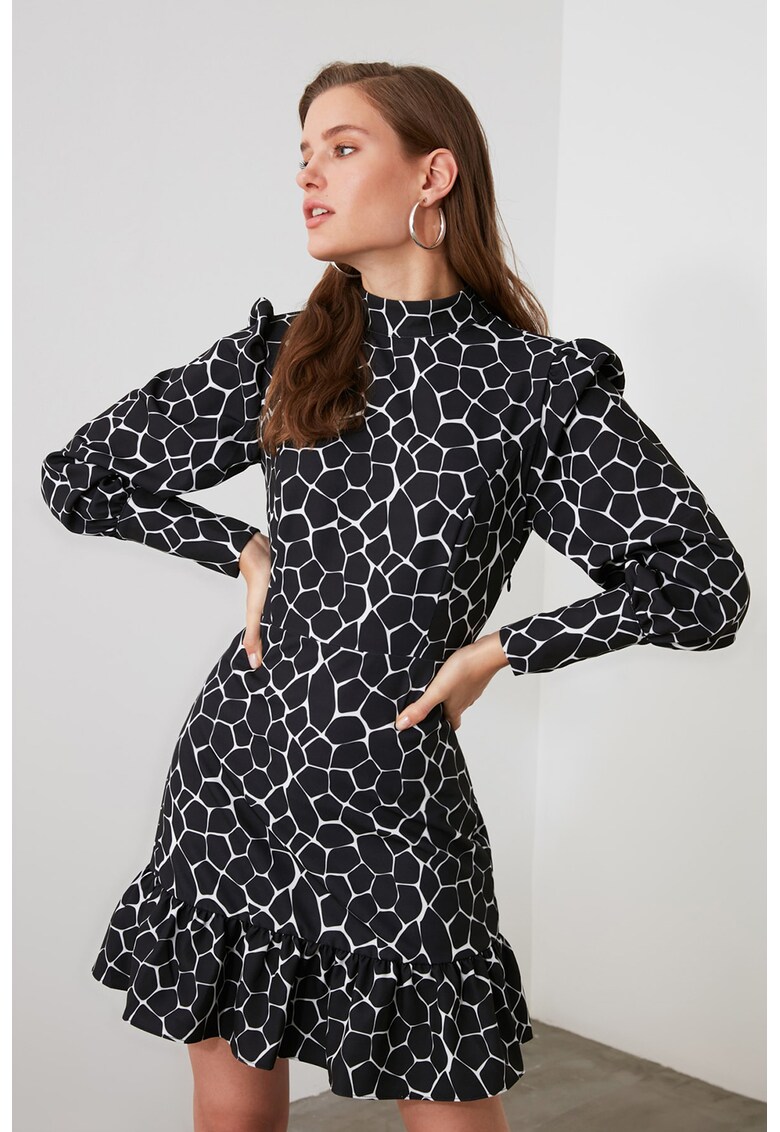 Rochie mini cu croiala in A si model abstract