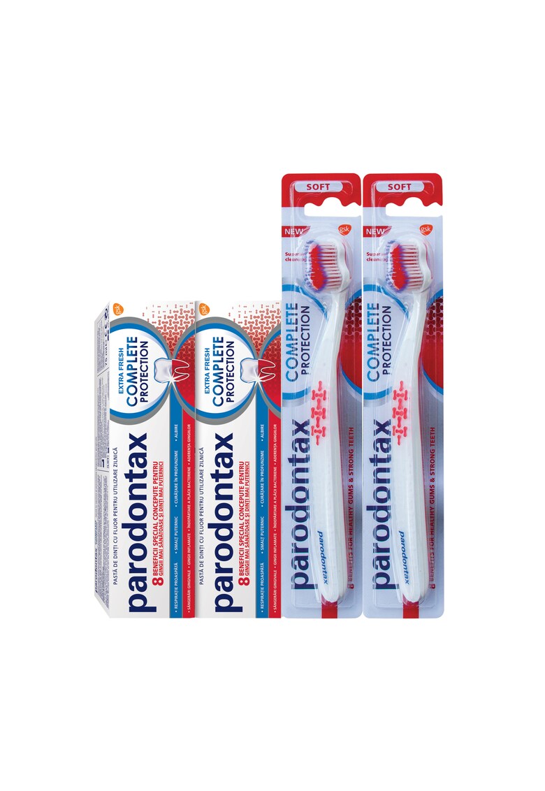 Pachet Promo: 2 x Pasta de dinti Complete Protection Extra Fresh - 75ml + 2 x Periuta de dinti parodontax Complete Protection Soft