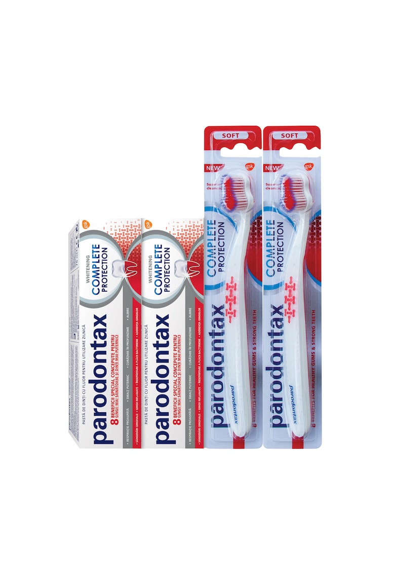 Pachet Promo: 2 x Pasta de dinti Complete Protection Whitening - 75 ml + 2 x Periuta de dinti parodontax Complete Protection Soft