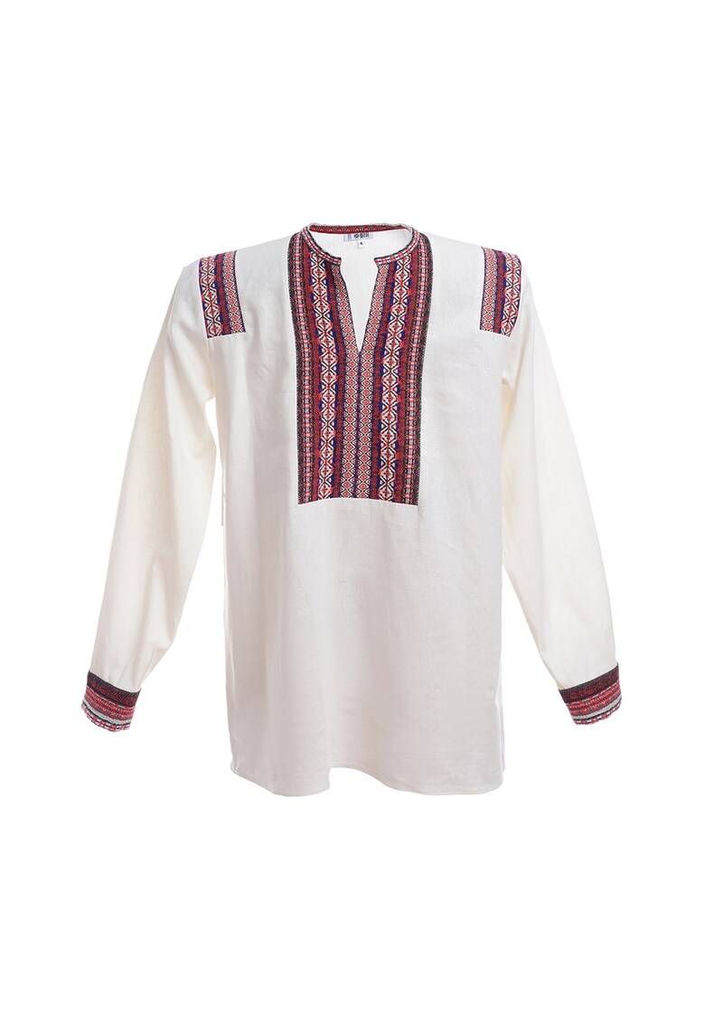 Bluza tip tunica din amestec de in cu broderie traditionala