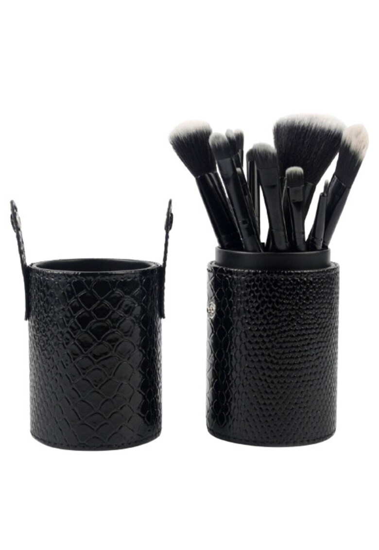 Set 12 Pensule Machiaj -  Etui negru depozitare