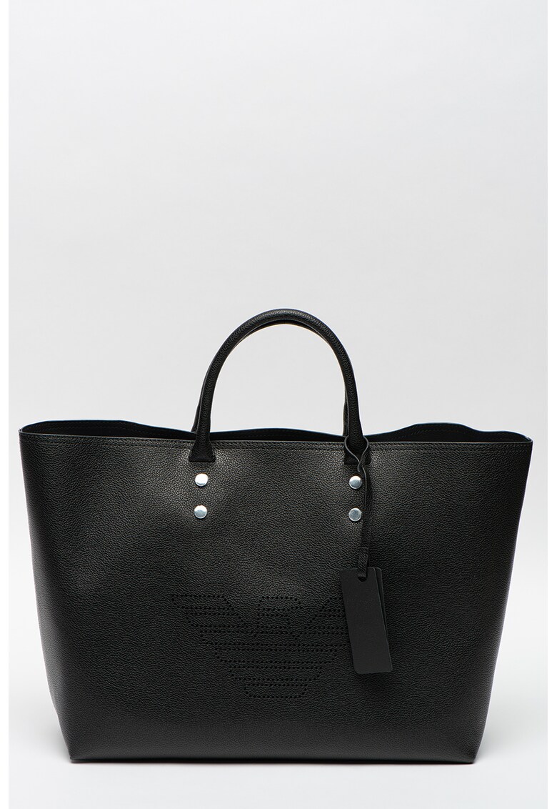 Geanta shopper de piele ecologica cu logo perforat