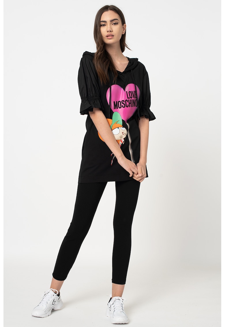 Rochie tip tricou cu gluga si maneci bufante