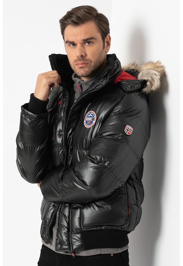 Geographical Norway Geaca cu garnitura din blana sintetica Bugs - Negru