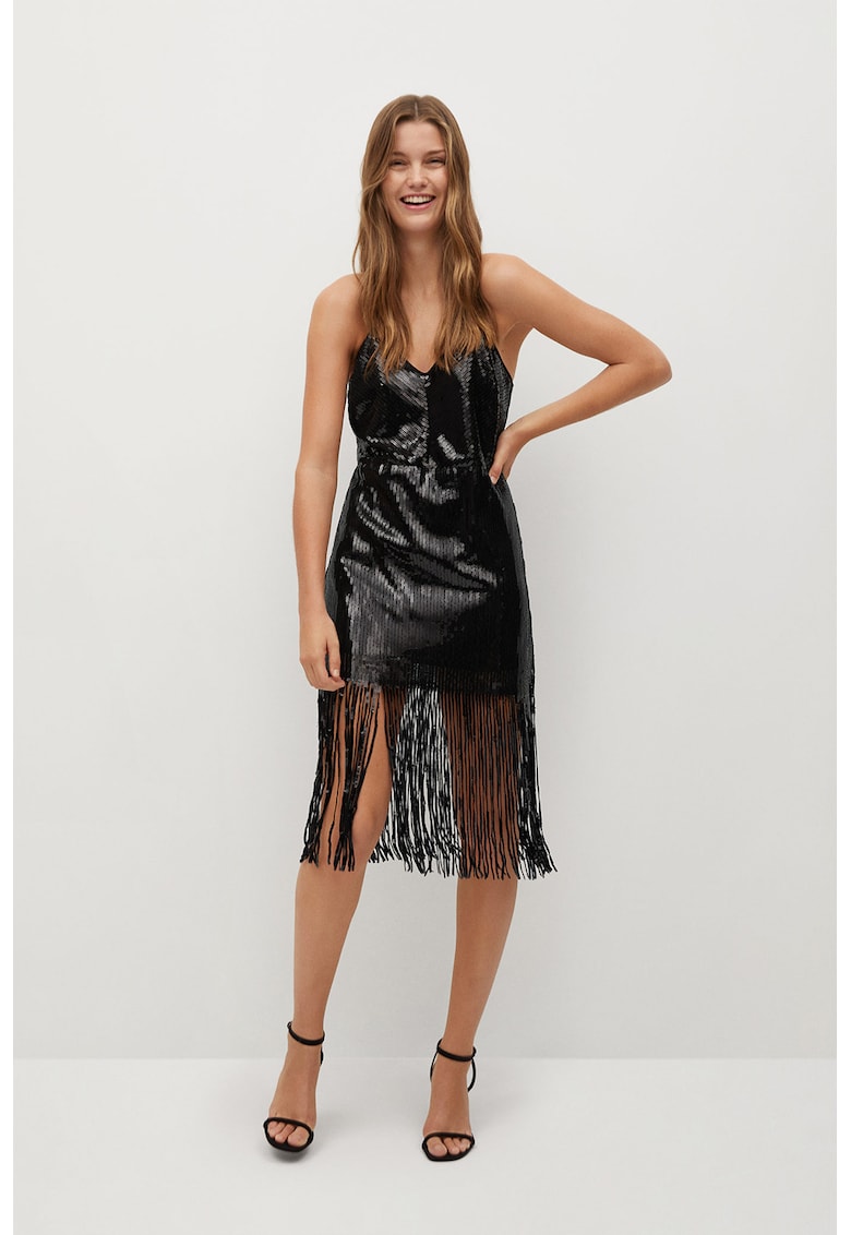 Rochie midi cu paiete si franjuri Charlie