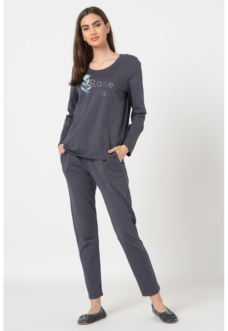 Pijama din jerseu cu imprimeu text