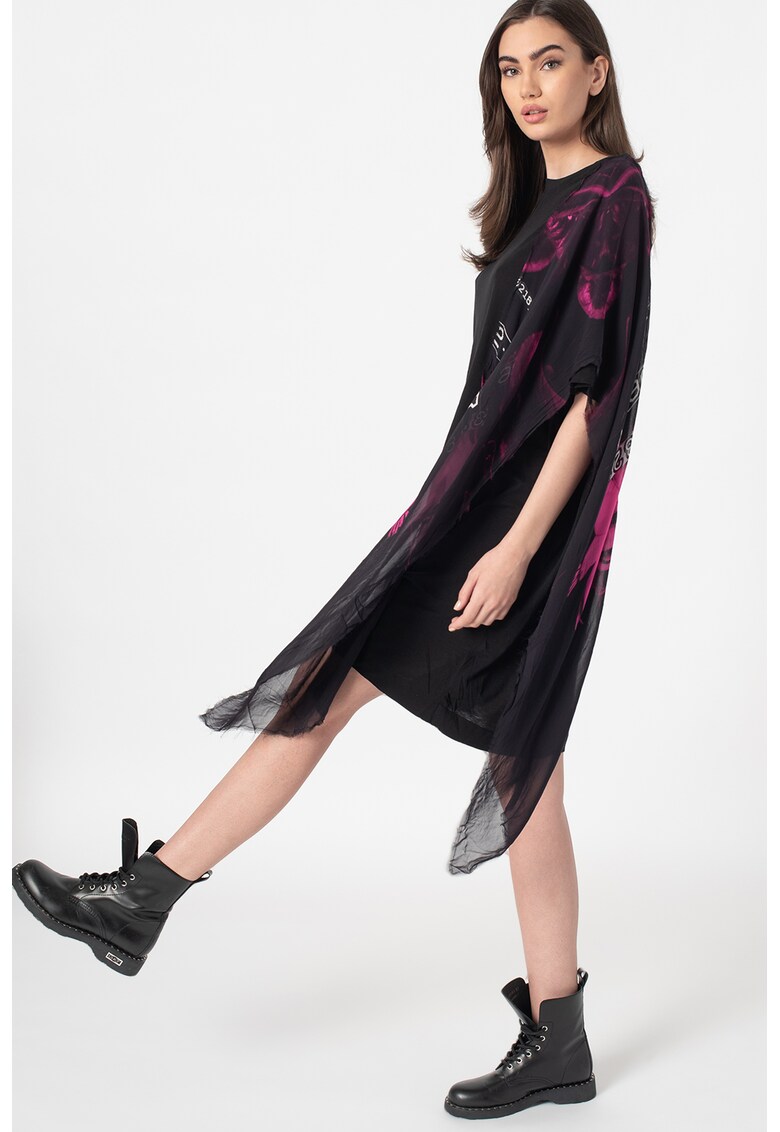 Rochie tip tricou cu detaliu de sifon cu imprimeu Stefania