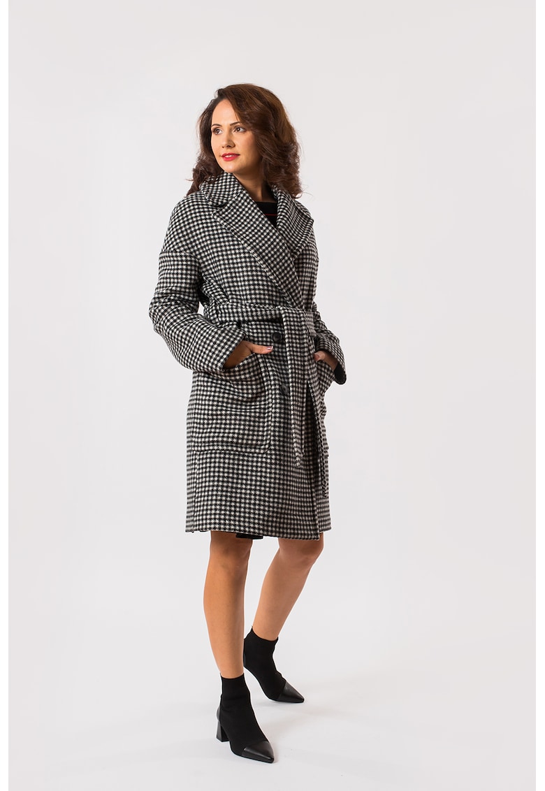 Palton din amestec de lana virgina cu model gingham Outdoor Brainstorming EMAT Concept imagine noua