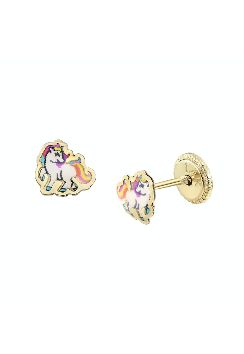 Cercei din aur - unicorni pentru fete - inchidere cu protectie - Auriu