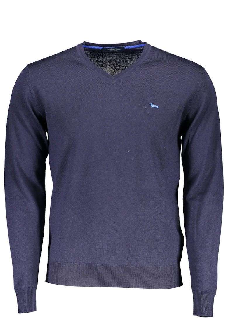 Pulover din lana cu decolteu in V - albastru