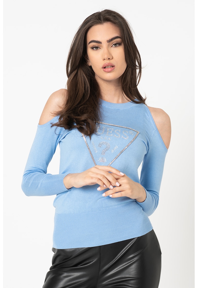 Bluza cu decupaj pe umeri si logo
