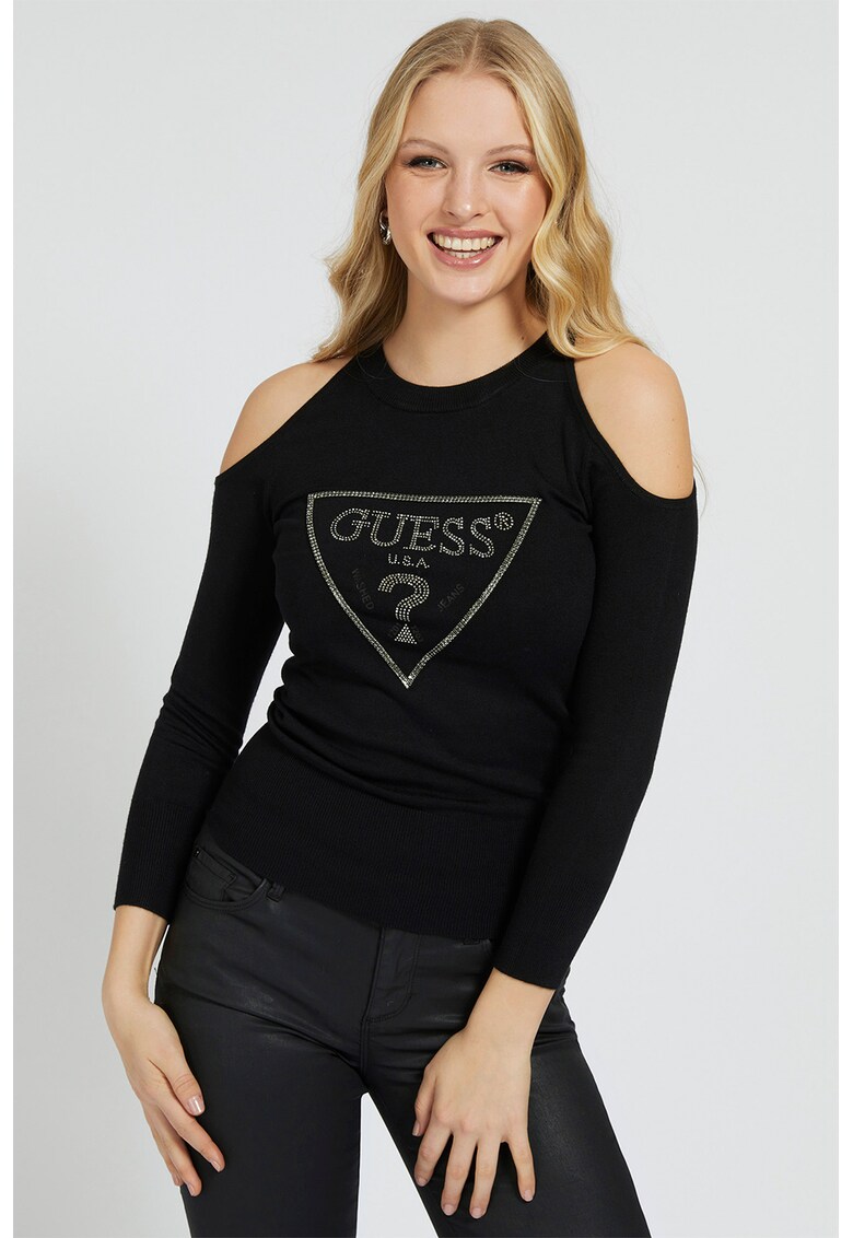 Bluza cu decupaj pe umeri si logo