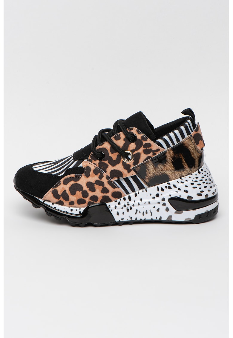 Pantofi sport cu talpa wedge si animal print Cliff