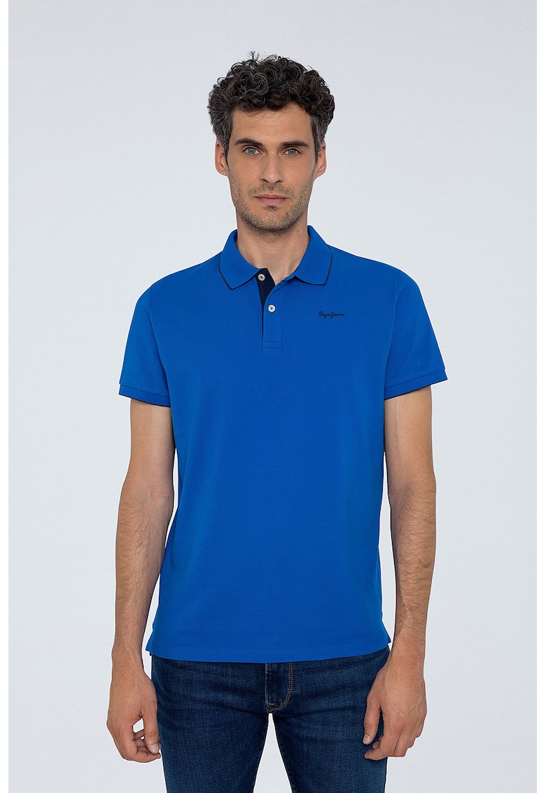 Pepe Jeans London Tricou de bumbac cu logo brodat Lucas - Albastru royal