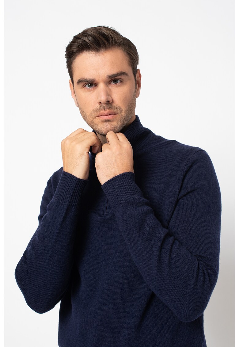 Pulover din amestec de casmir si lana - cu fermoar scurt