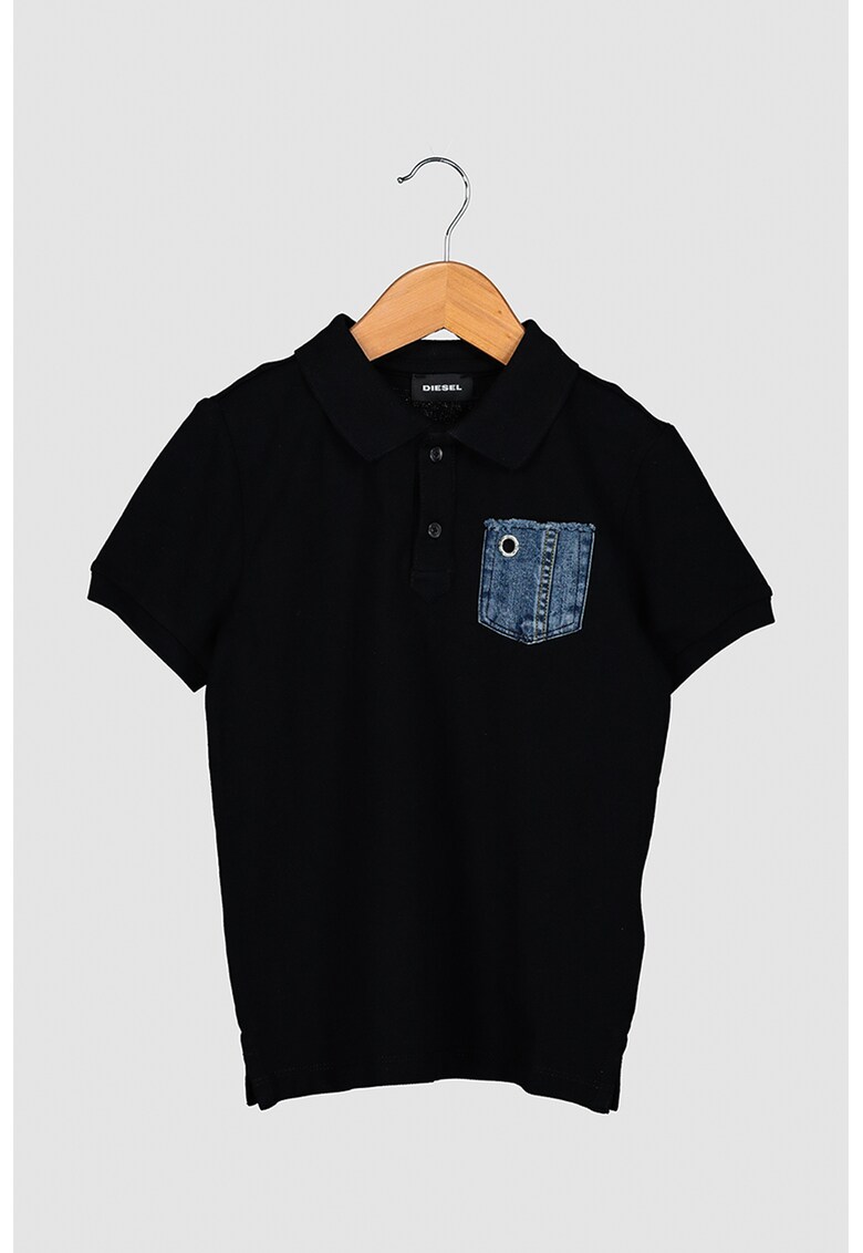 Tricou polo cu buzunar din denim pe piept