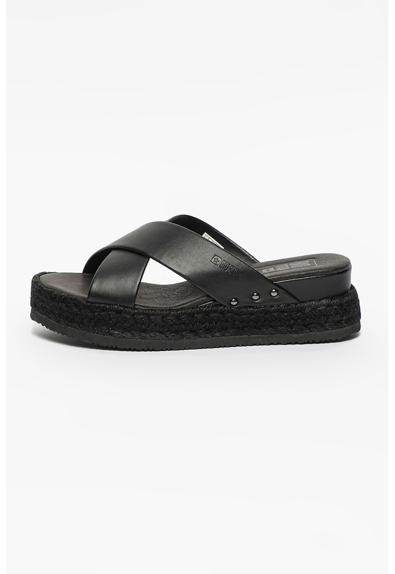 Papuci wedge de piele ecologica cu barete incrucisate