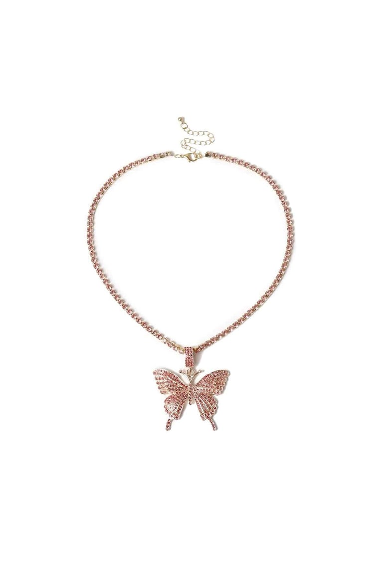 Colier Tennis cu fluture - pietre roz - Mali C4 -