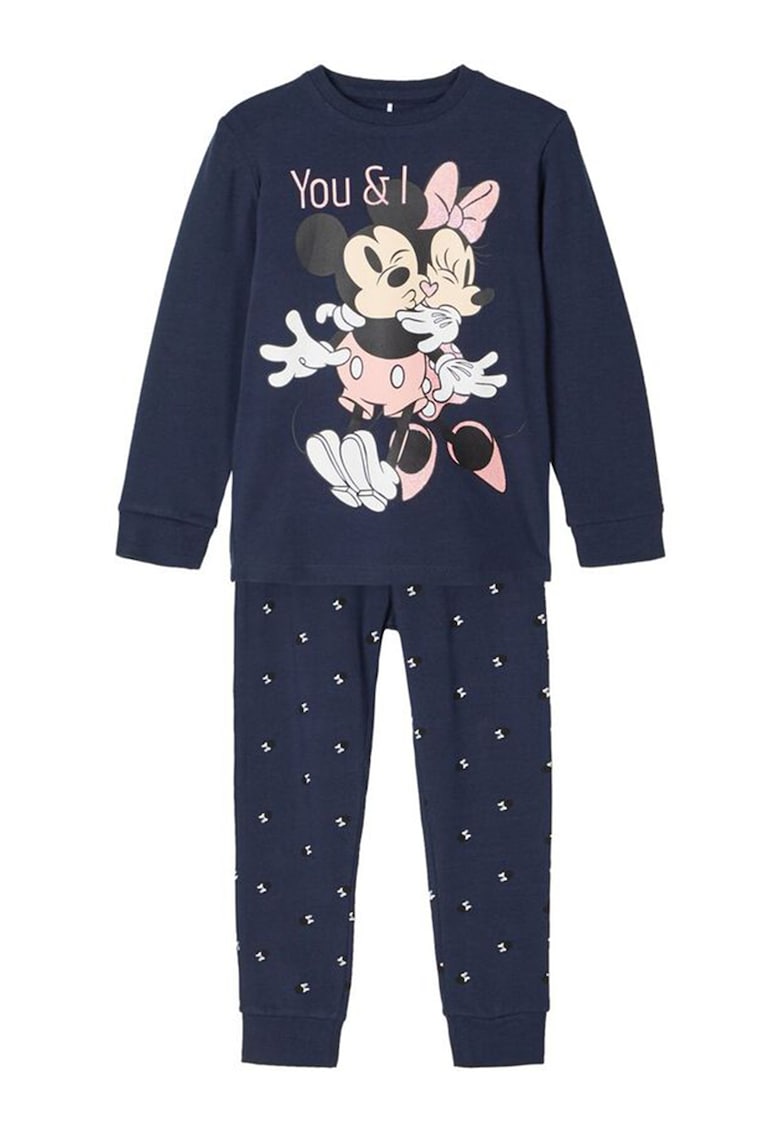 Pijama din amestec de bumbac organic cu imprimeu Mickey si Minnie Mouse