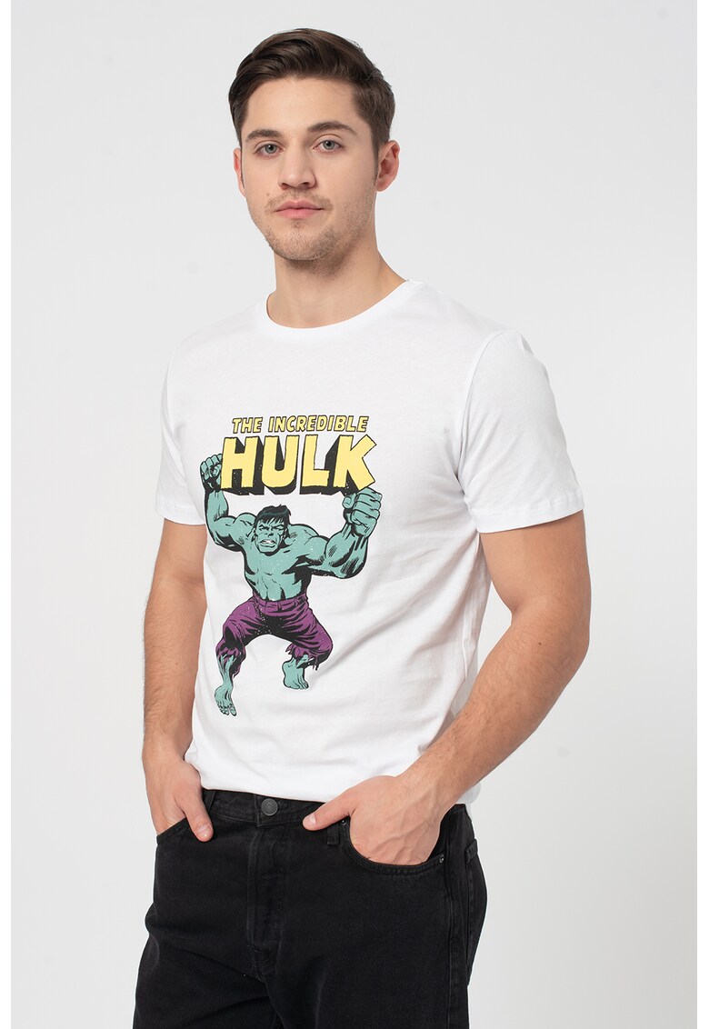 Tricou cu decolteu la baza gatului si imprimeu cu Hulk