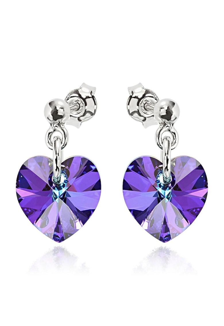 Cercei Argint 925 placat cu rodiu cu cristale Swarovski® Heart 10mm Surub - Mov