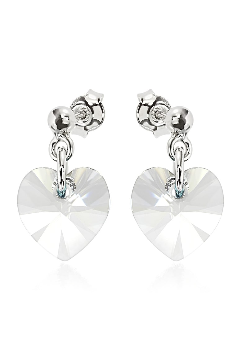 Cercei Argint 925 placat cu rodiu cu cristale Swarovski® Heart 10mm Surub - Transparent