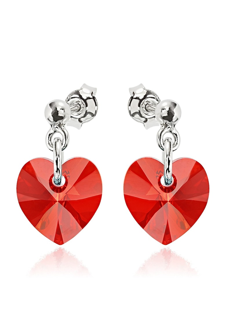 Cercei Argint 925 placat cu rodiu cu cristale Swarovski® Heart 10mm Surub