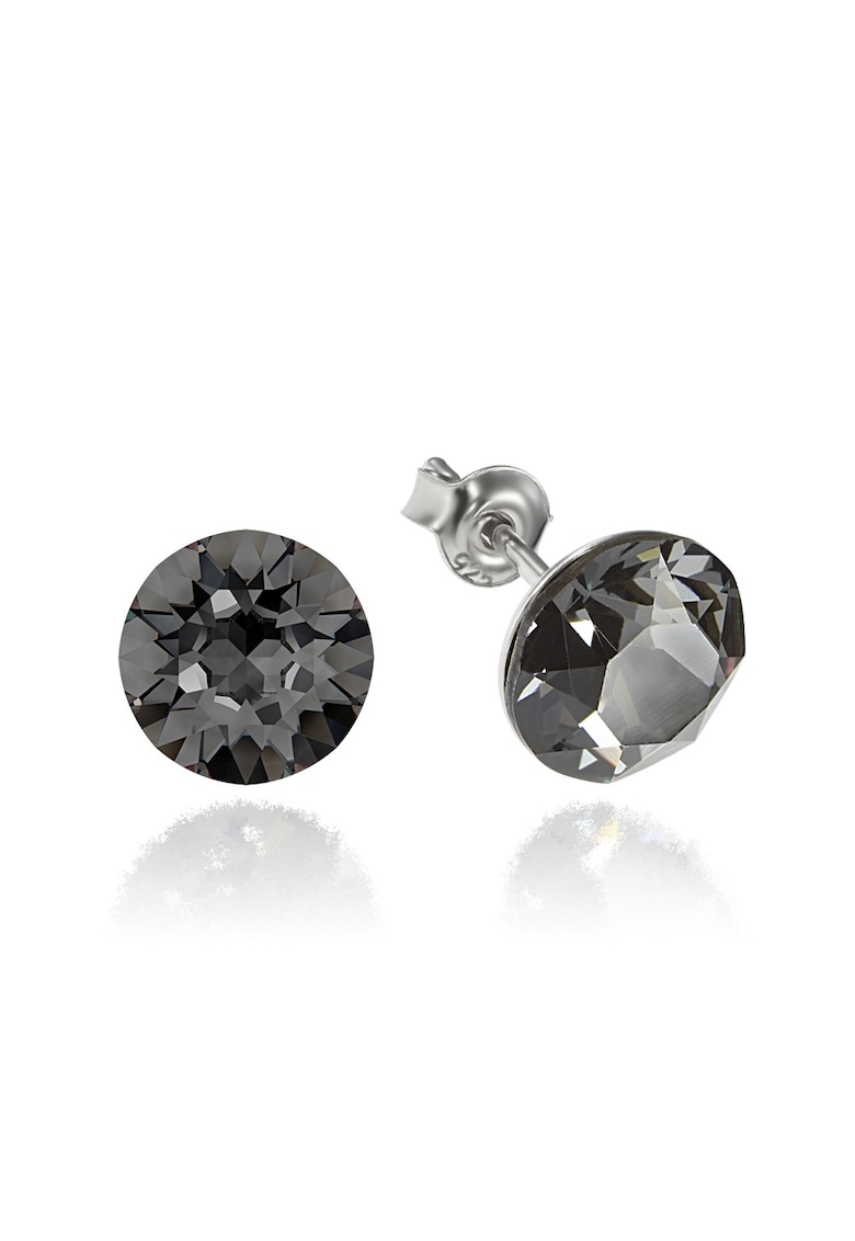 Cercei Argint 925 placat cu rodiu cu cristale Swarovski® Xirius 8mm - Gri inchis