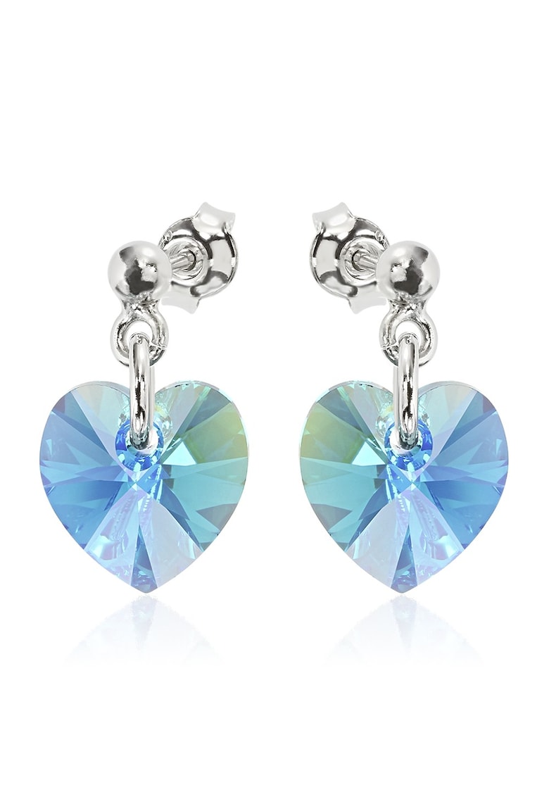 e-Crystal Cercei Argint 925 placat cu rodiu cu cristale Swarovski® Heart 10mm Surub - Albastru deschis