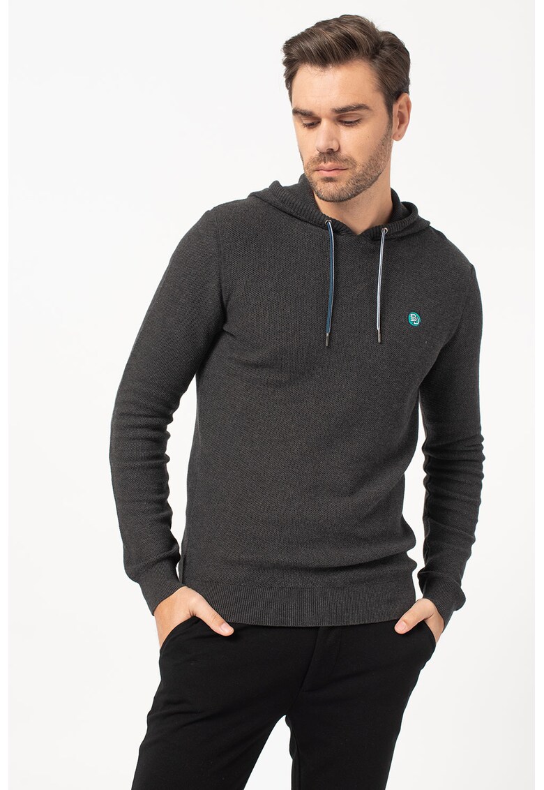 Pulover cu gluga si aspect texturat