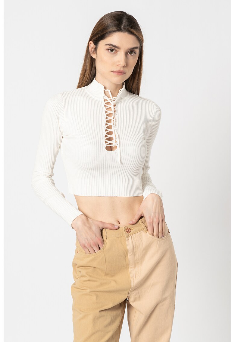 Pulover crop cu aspect striat