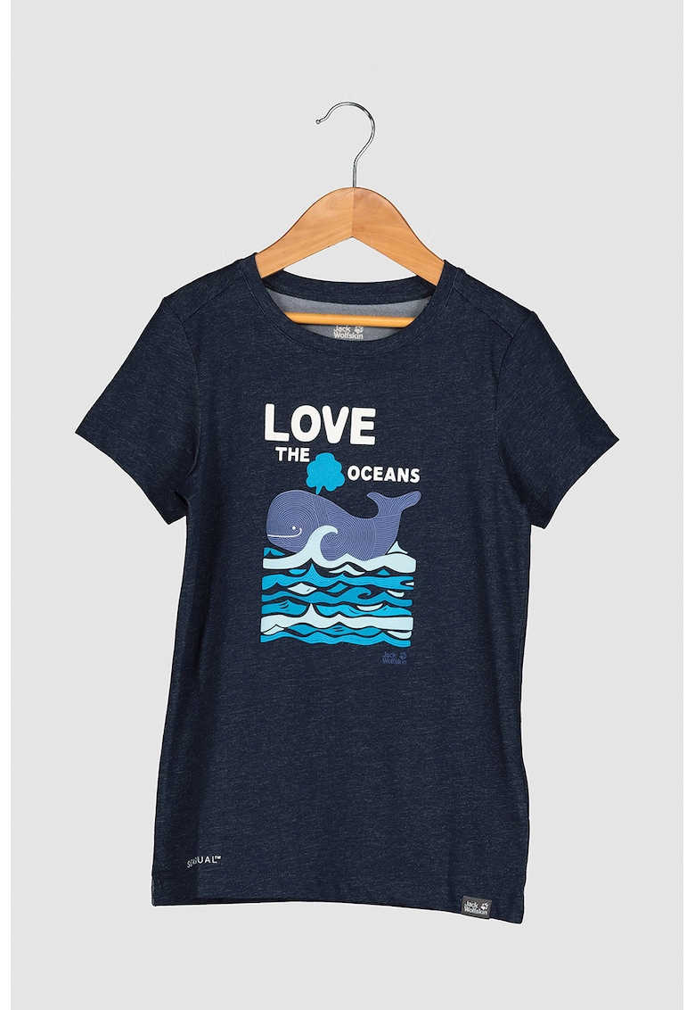 Tricou din amestec de bumbac organic cu imprimeu Ocean