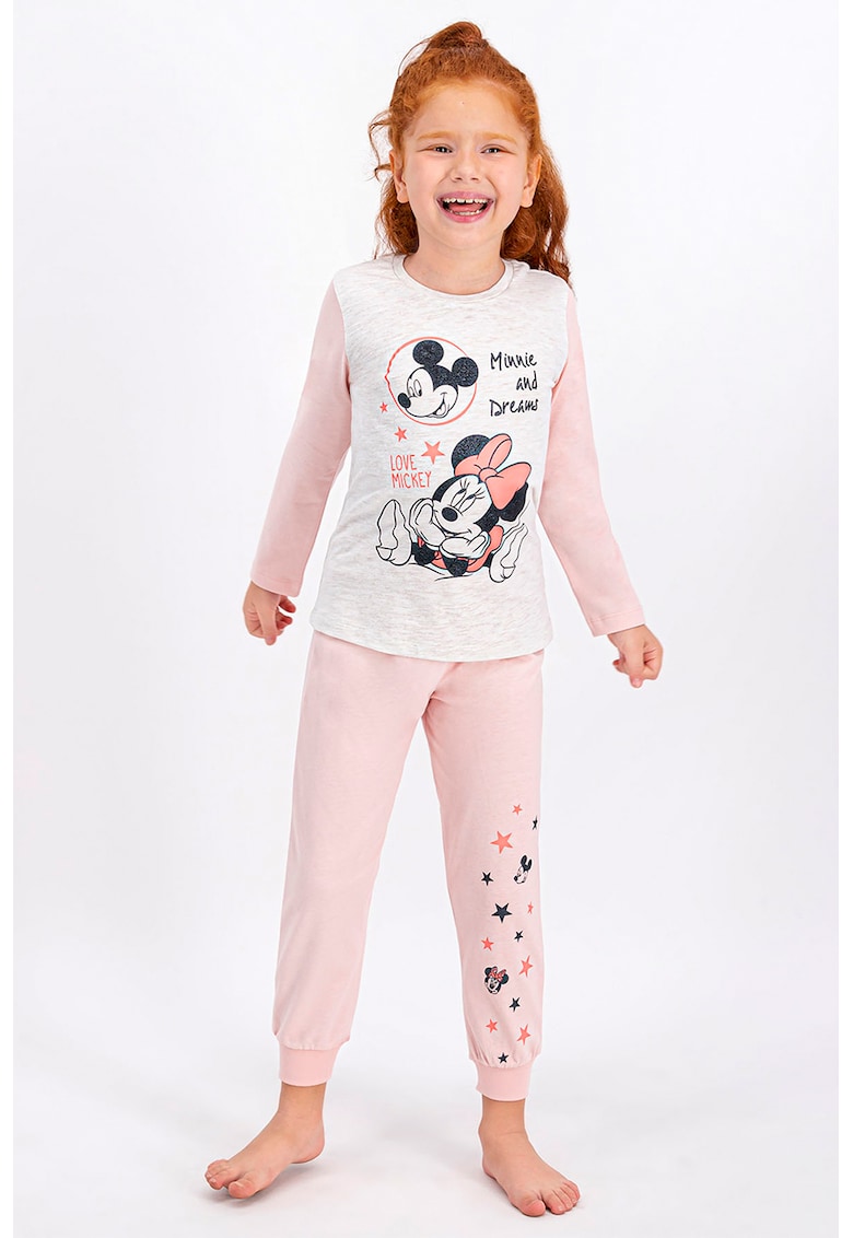 Pijama cu model Minnie Mouse si maneci lungi