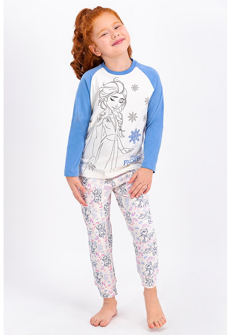 Pijama cu tematica Frozen si maneci raglan