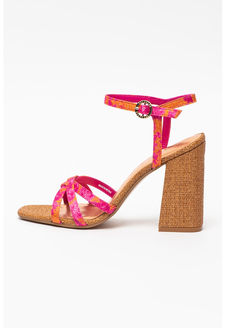 Sandale cu toc masiv si model floral Kasiras fashiondays.ro imagine noua