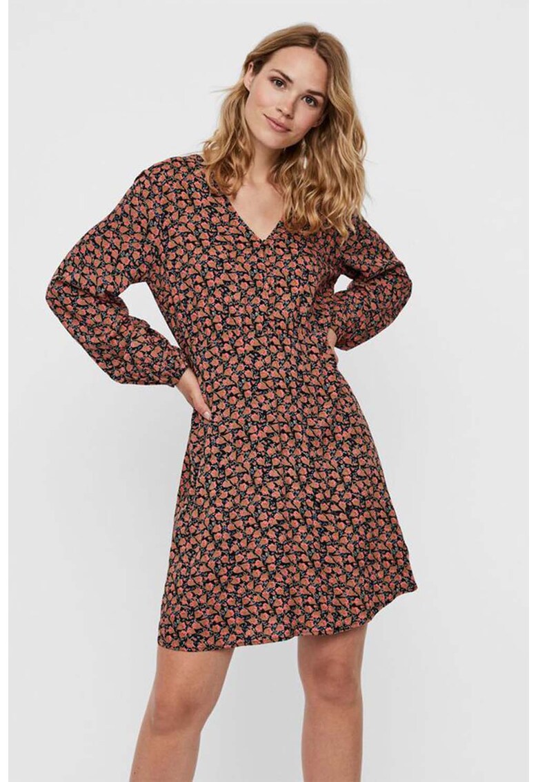 Rochie cu decolteu in V si model floral