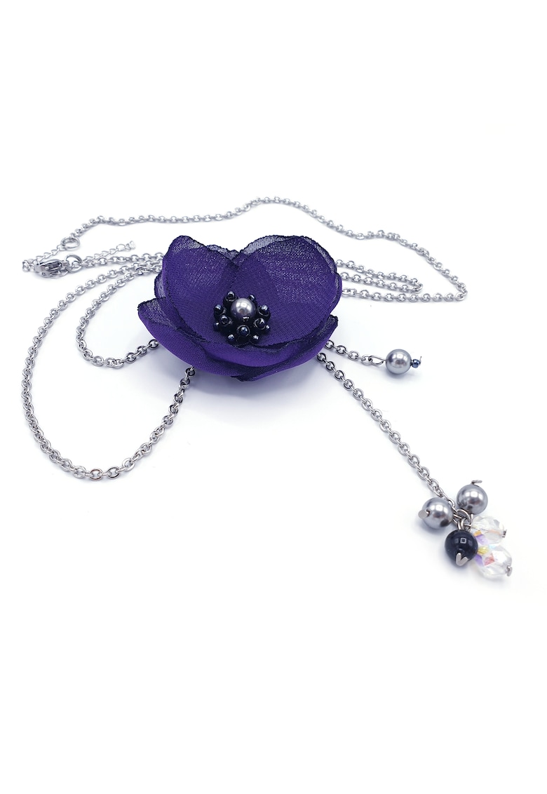 Colier lung elegant - Zia Fashion - Alissa - floare mov - inox - perle