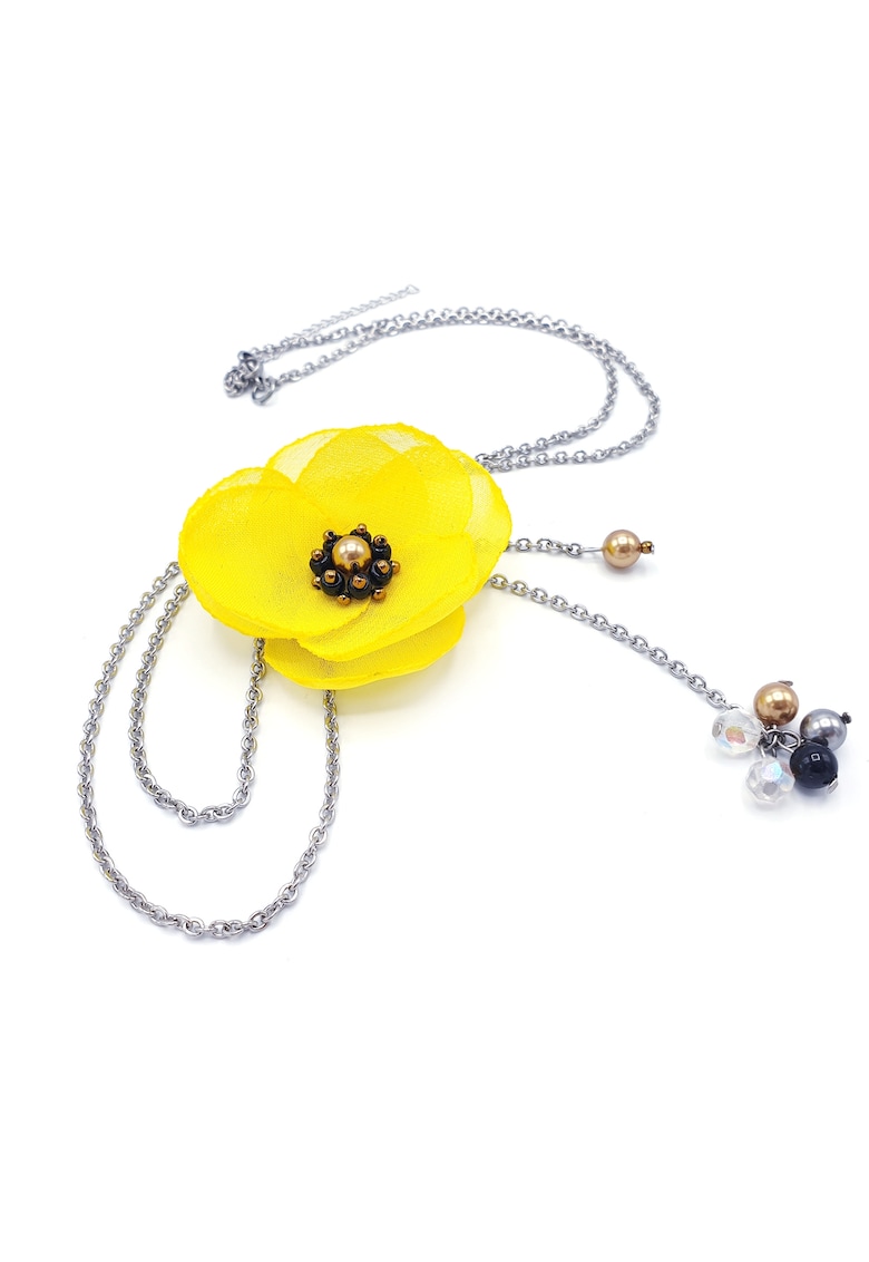 Colier lung elegant - Zia Fashion - Smile - floare galbena - inox - perle