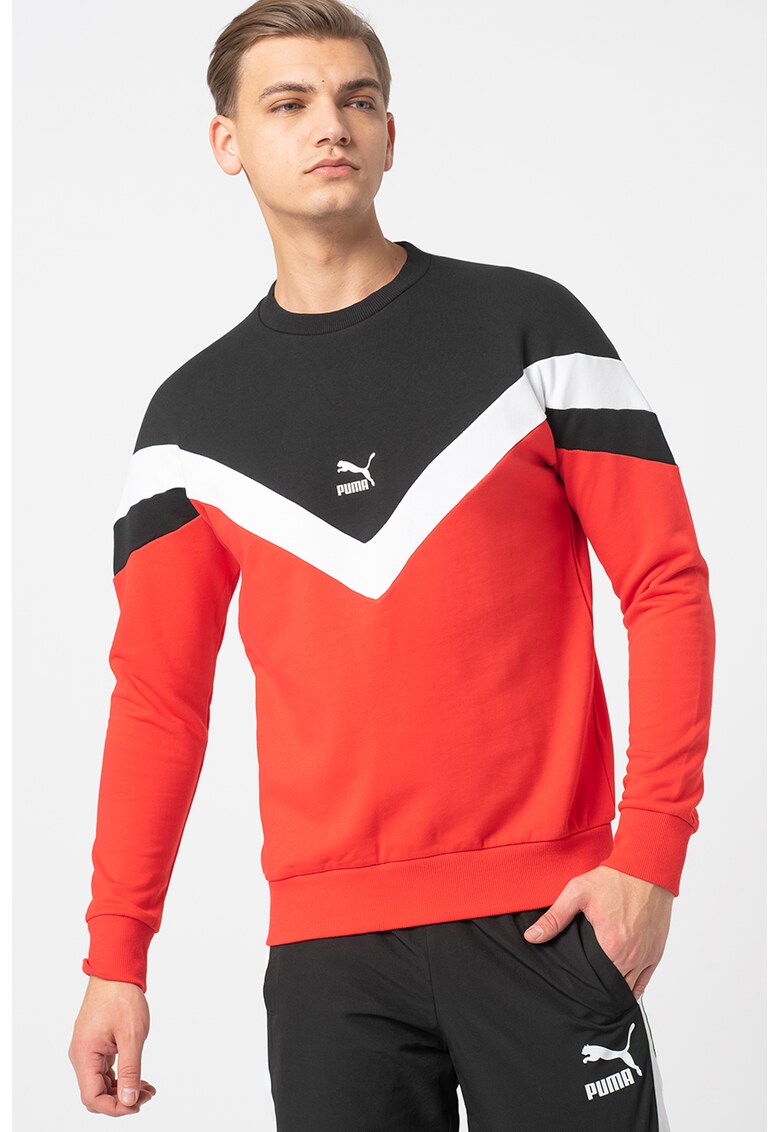 Bluza sport cu decolteu la baza gatului si model colorblock