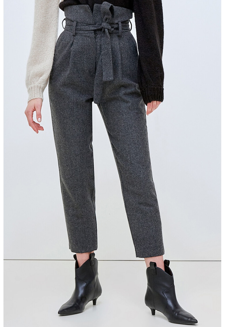 Pantaloni din amestec de lana cu talie inalta