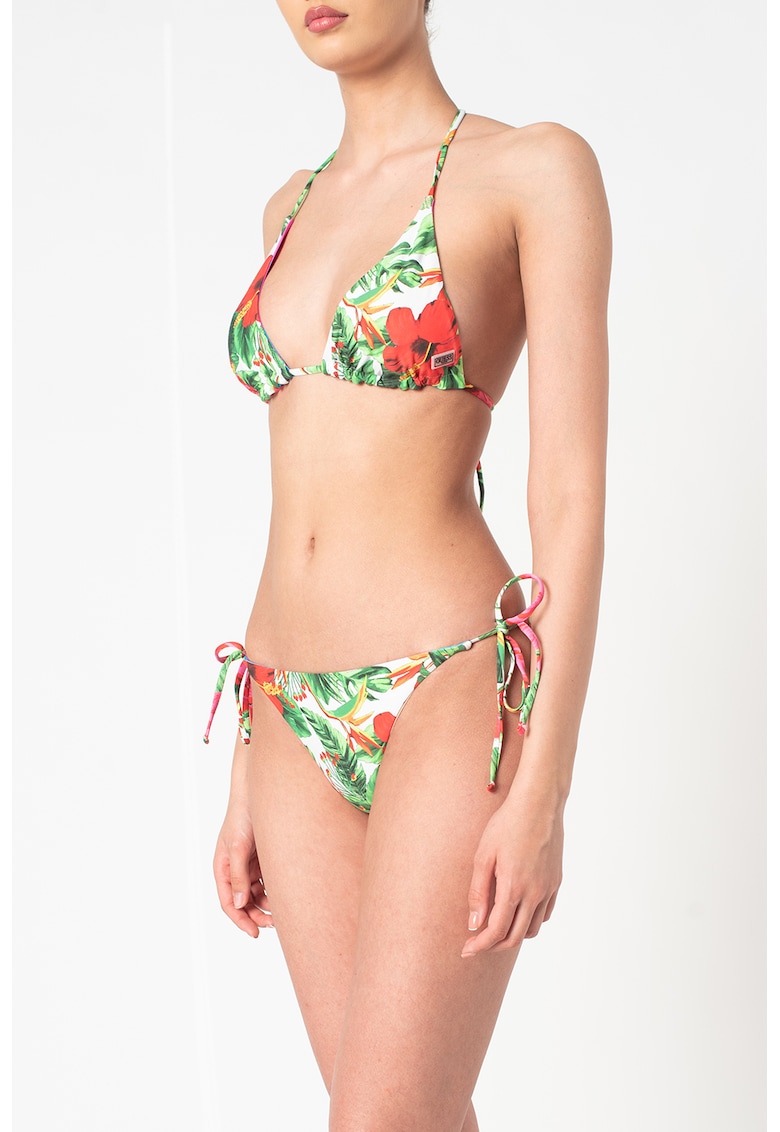 Sutien de baie cu cupe triunghiulare si imprimeu tropical - Multicolor
