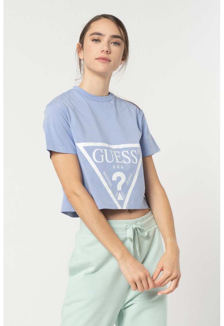 Tricou crop cu imprimeu logo