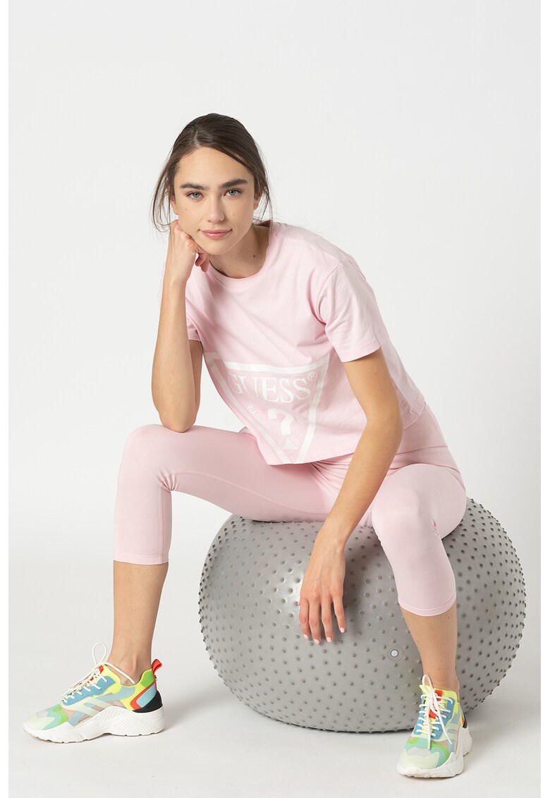Tricou crop cu imprimeu logo