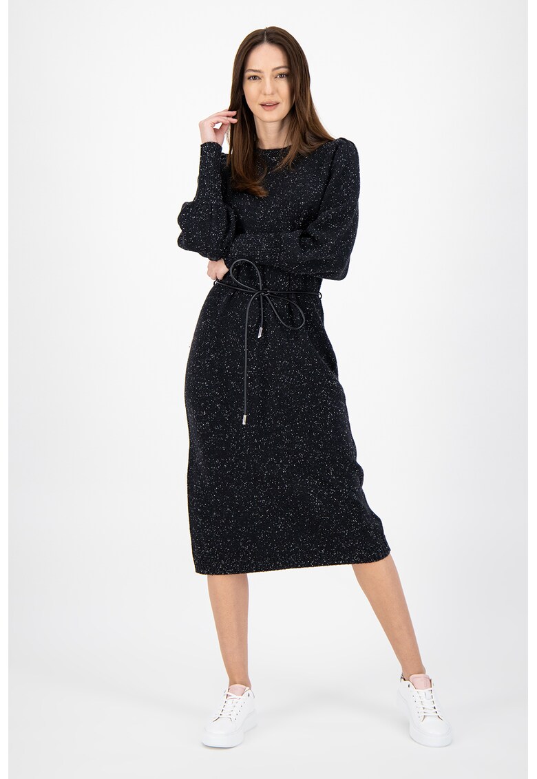 Rochie midi din amestec de lana cu pete decorative